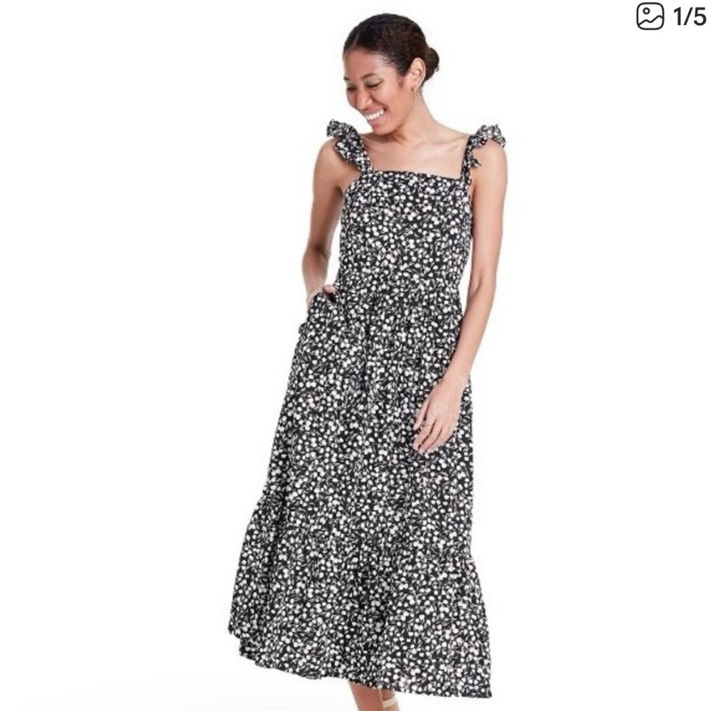 RIXO x Target | Midi Ruffle Dress, Black & White Floral Print, Size 16 - EUC - Picture 1 of 11